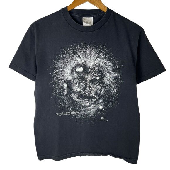 VTG 90s 1993 Mens M Shirt Albert Einstein Galaxy Space Art Glow in Dark Galaxy - Picture 1 of 4